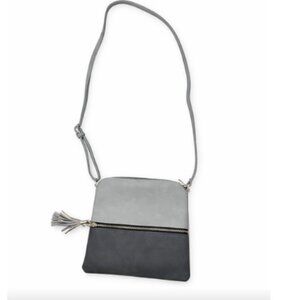Two-Tone Gray Vegan Leather Crossbody Bag